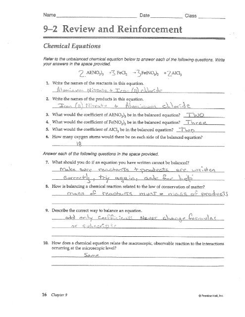 Reinforcement Worksheet Answer Key