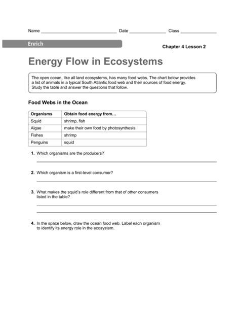 Science 10 Worksheet 3 Energy Flow In Ecosystems Answer Key At 