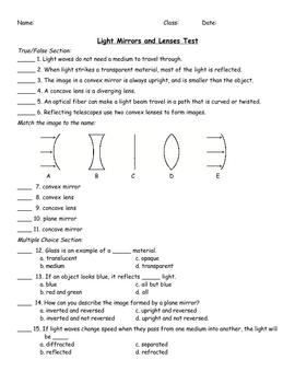 Science 8 Lenses Worksheets Answer Key