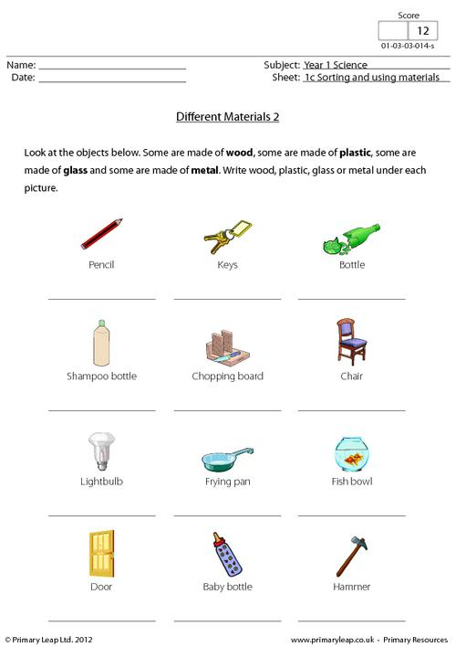 Science Worksheets For Grade 1 Materials