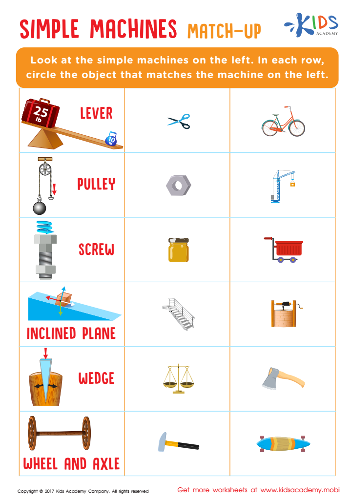 Simple Machines Worksheet Free PDF Printout For Kids