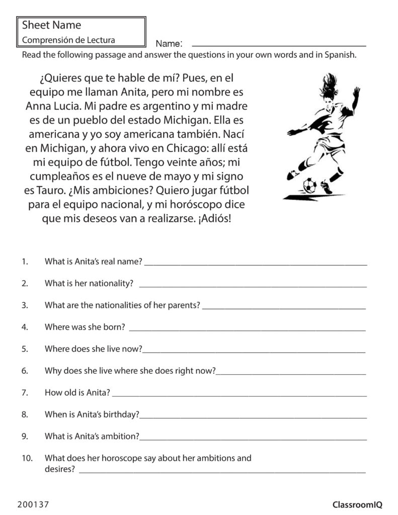 Spanish Worksheets For 2nd Grade