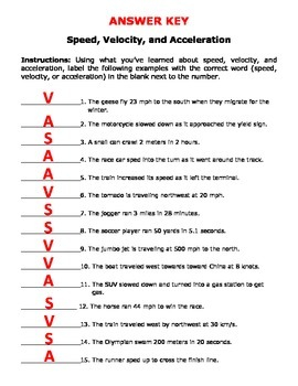 Speed Velocity And Acceleration Calculations Worksheet