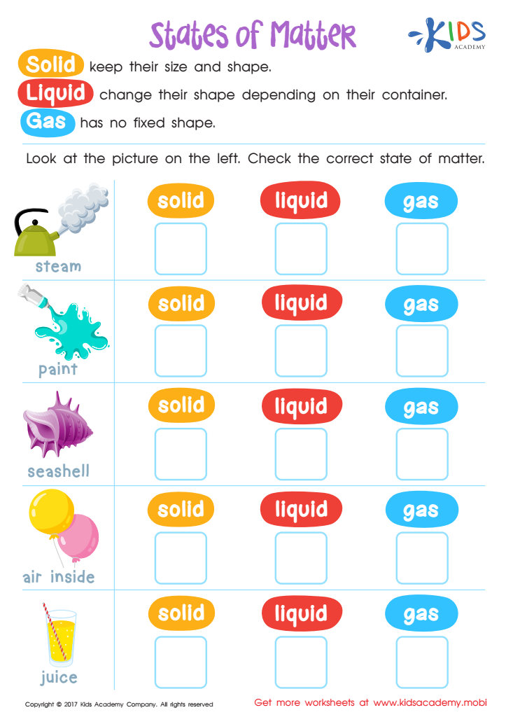 States Of Matter Worksheet Free Physical Science Printable For Kids