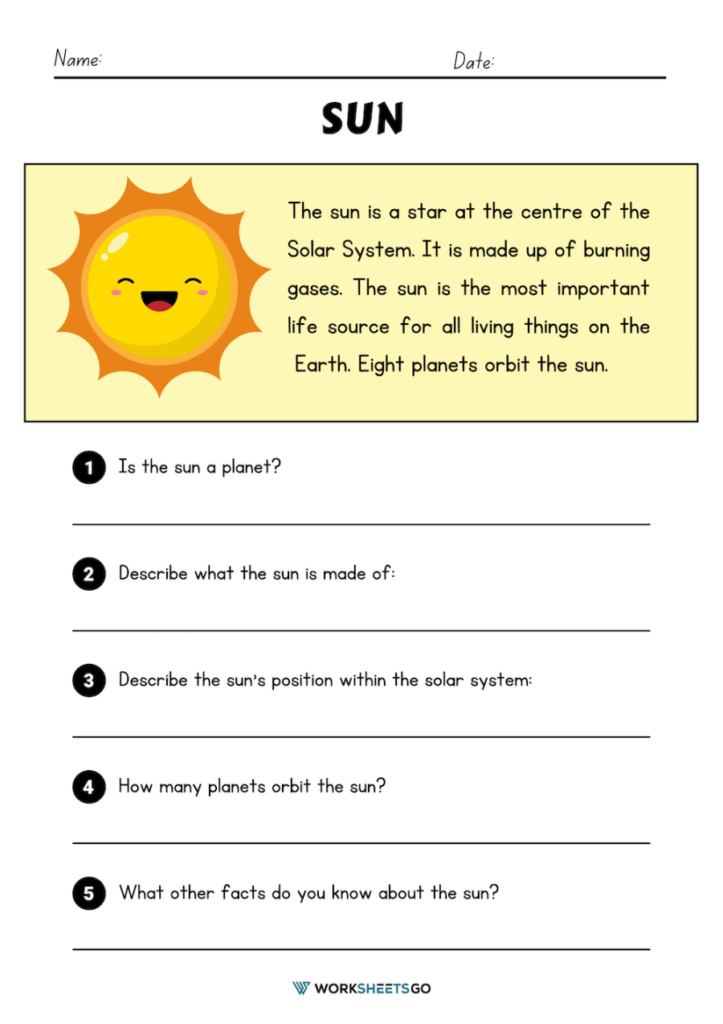 The Sun Worksheets WorksheetsGO