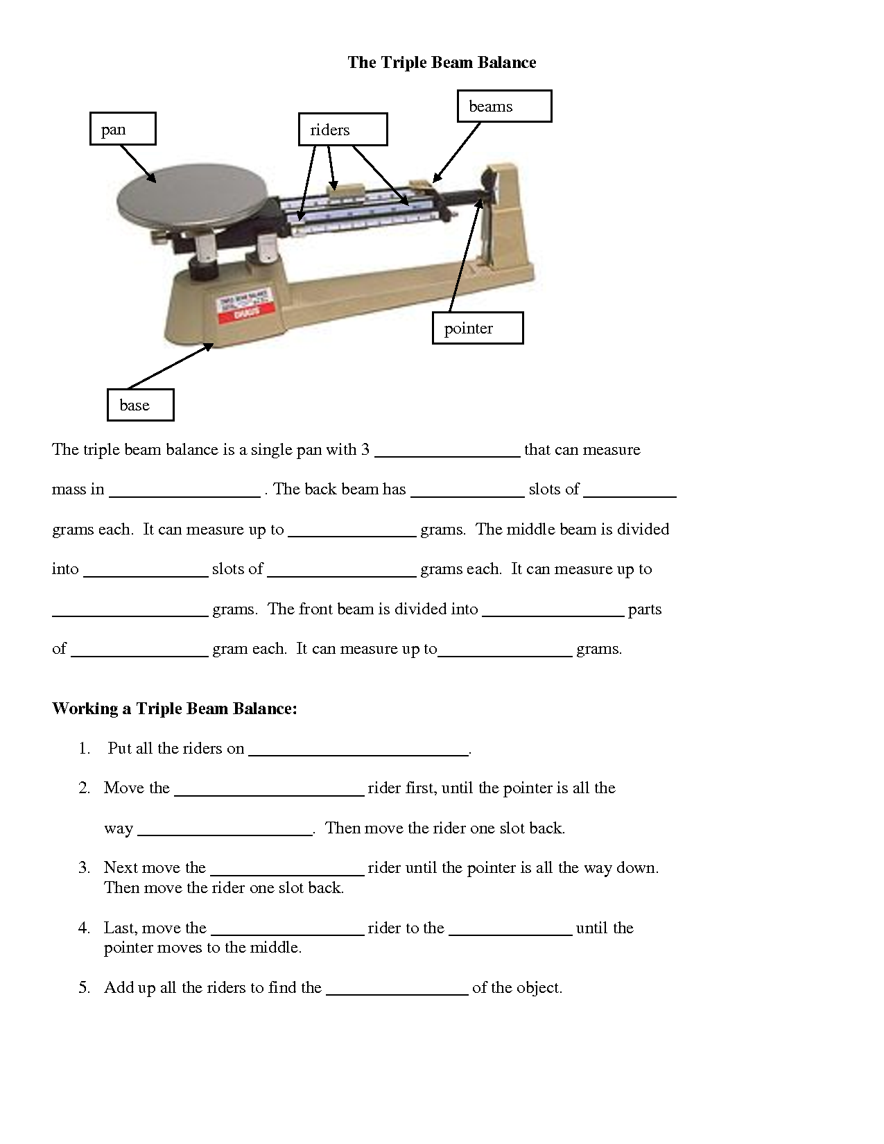 Triple Beam Balance Worksheet Printable