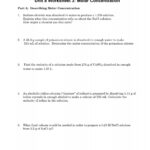 Unit 8 Worksheet 3 Molar Concentration