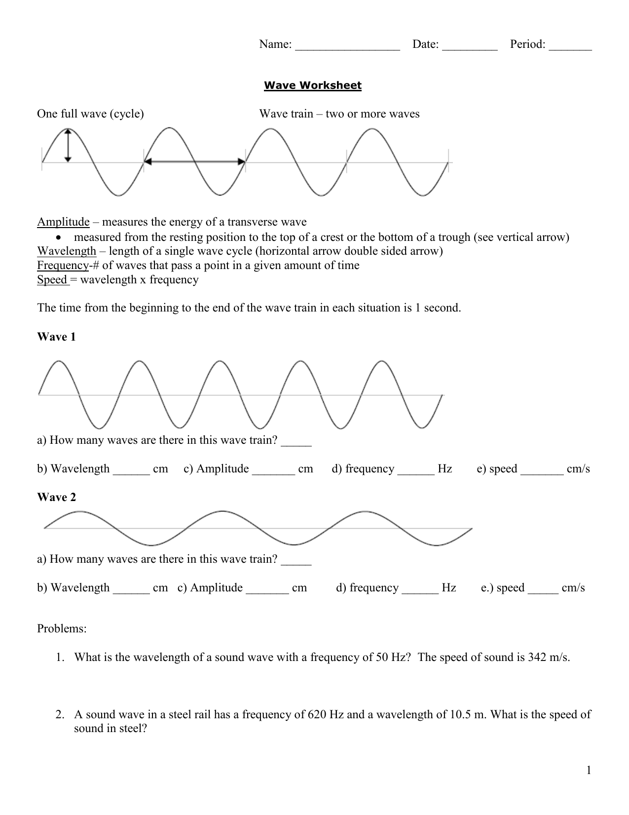 Wave Worksheet