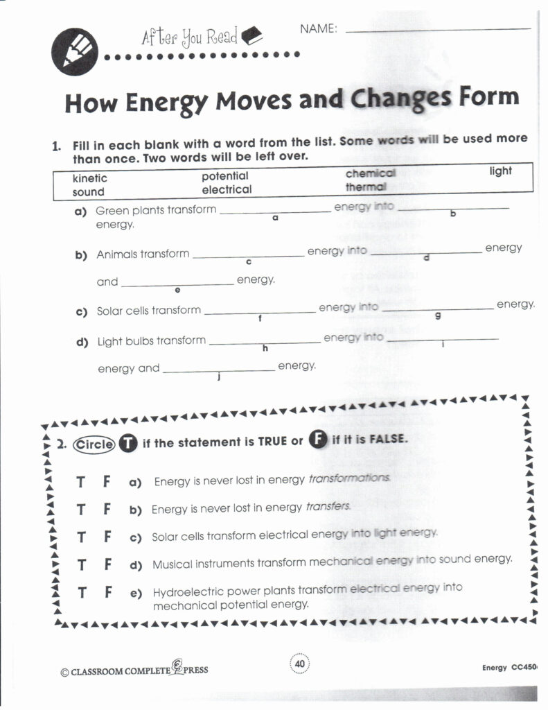 Work And Power Worksheet With Answers