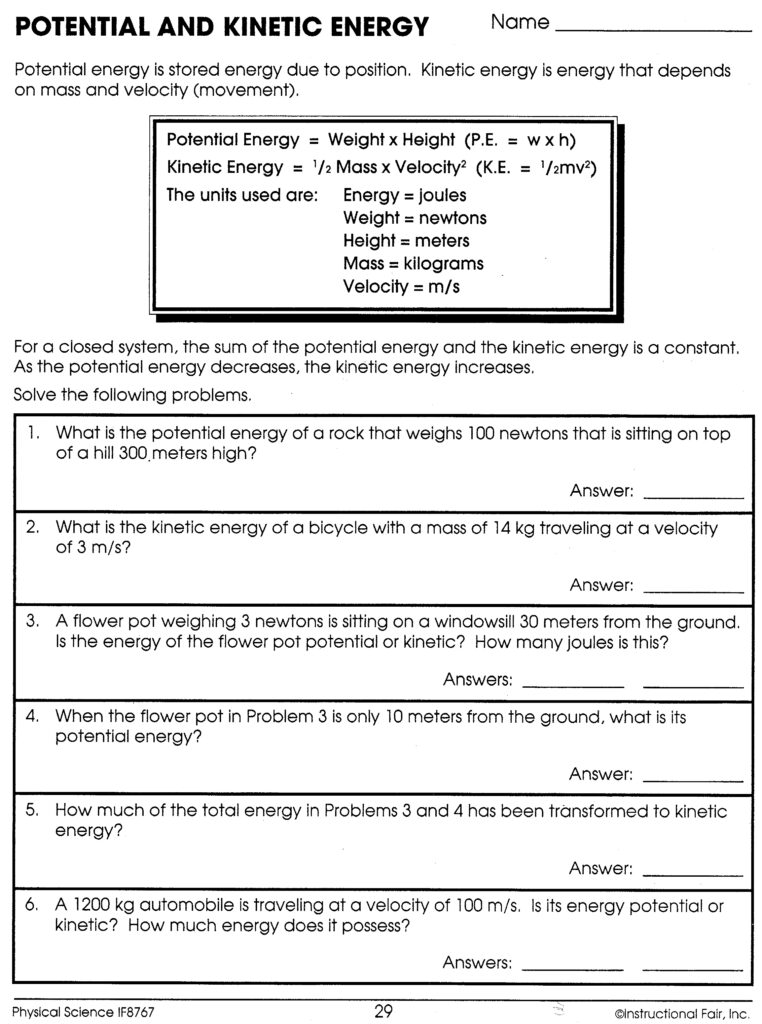 Work And Power Worksheet With Answers