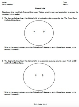 Worksheet Eccentricity Editable TpT