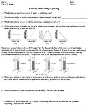 Worksheet Permeability Porosity Capillarity EDITABLE TpT