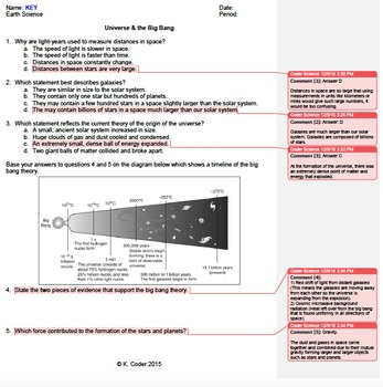 Worksheet Universe The Big Bang Editable w ANSWERS EXPLAINED 